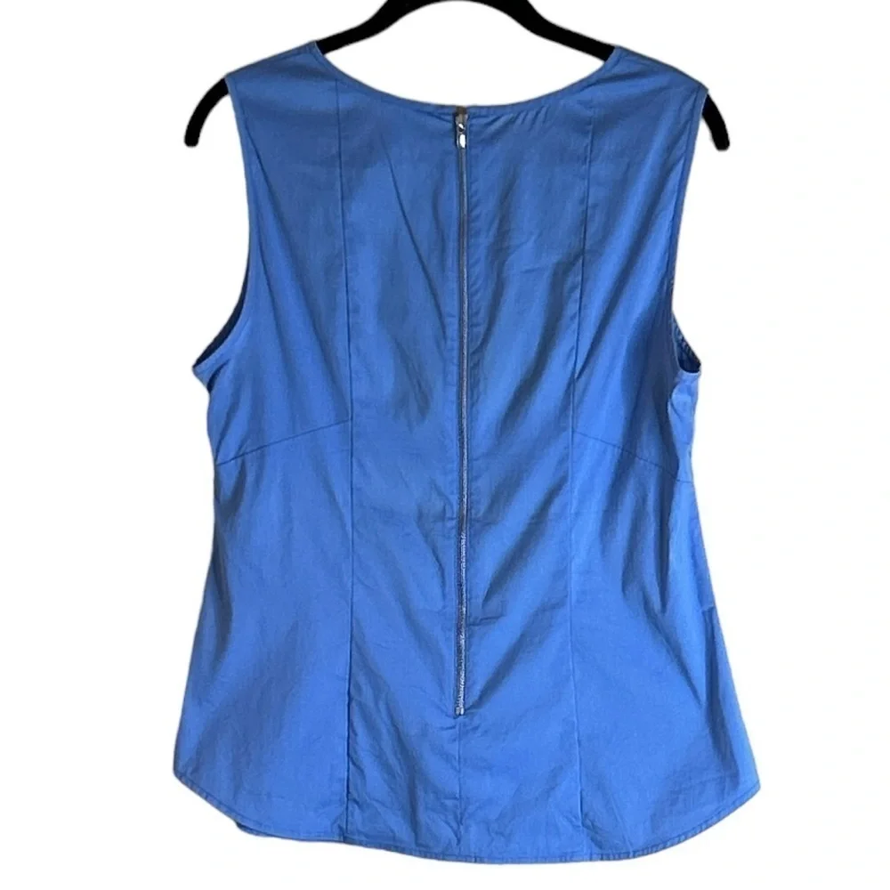 Ann Taylor Women's Blue Cotton Back Zip Sleeveless Blouse Top